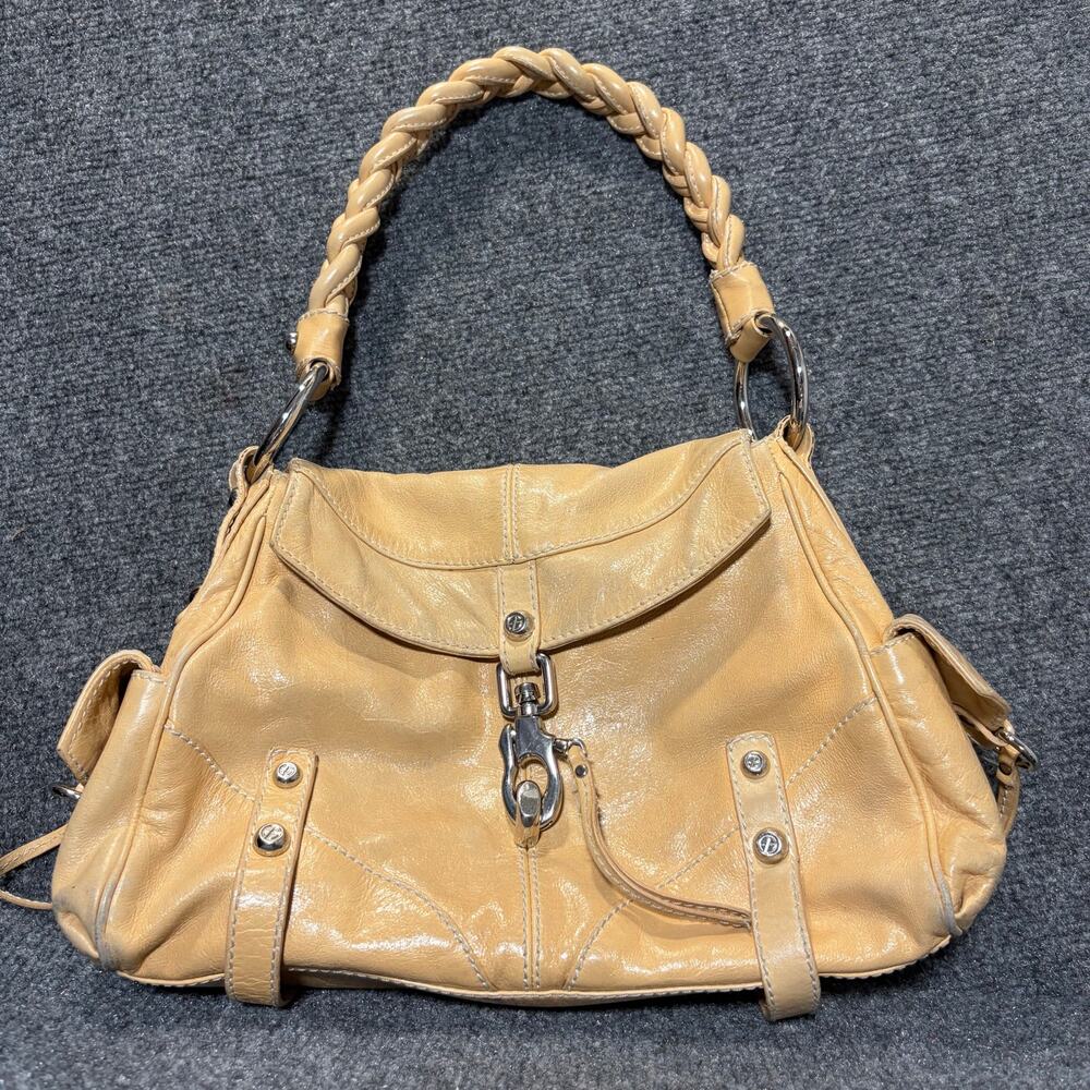 Francesco Biasia Italian Leather Tan Hobo Shoulder Bag Braided Handle Pocket